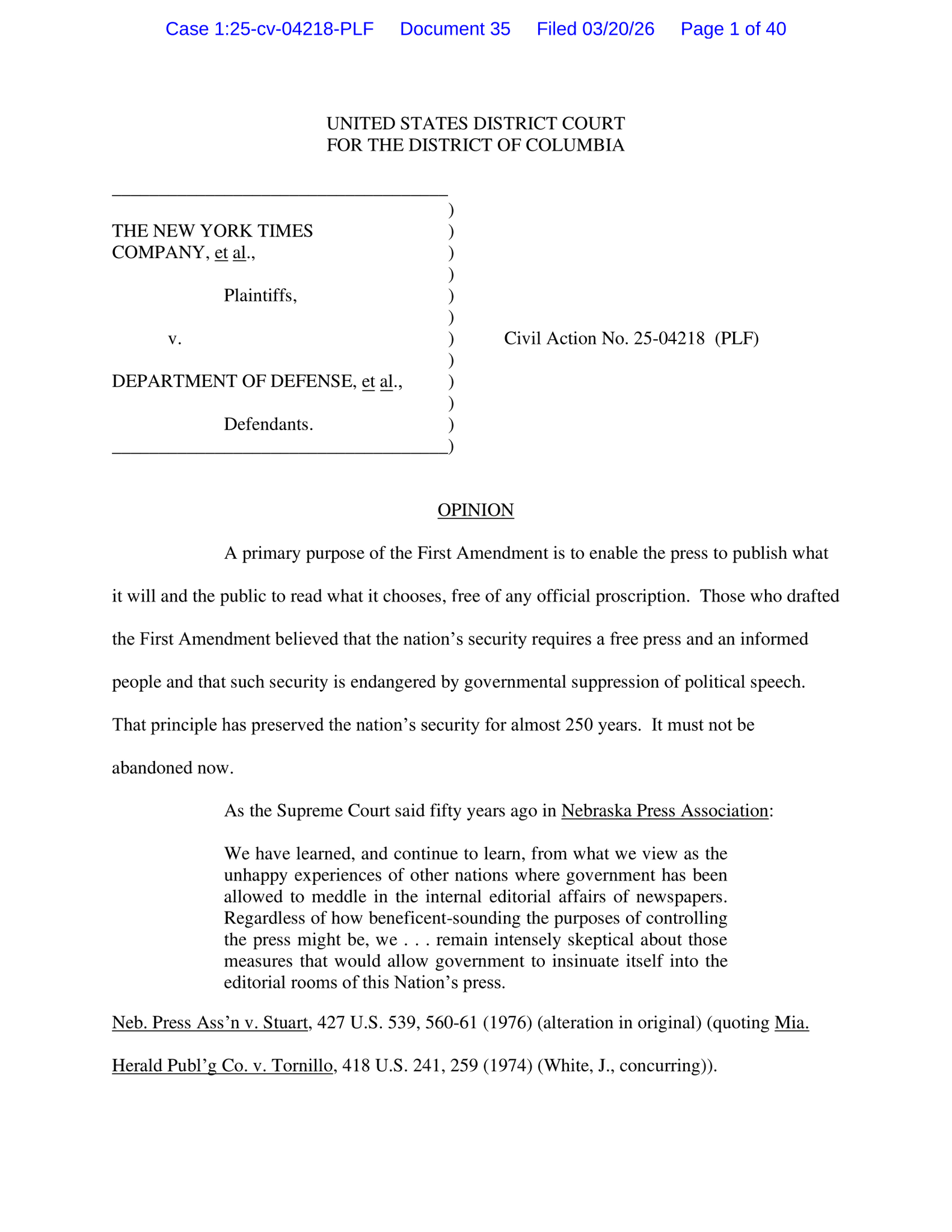 Read the Ruling in The Times’s Lawsuit Against the Pentagon