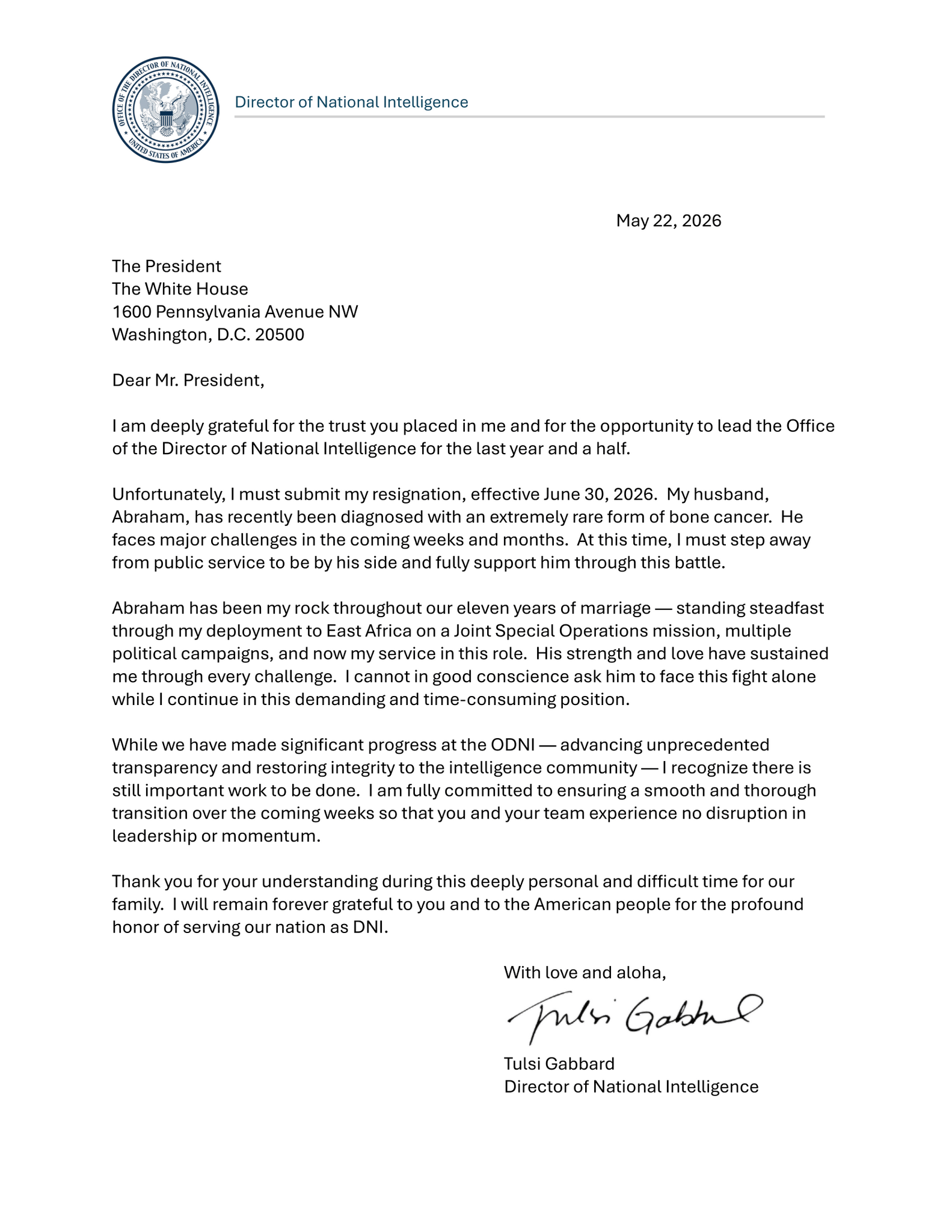 Read Tulsi Gabbard’s Resignation Letter
