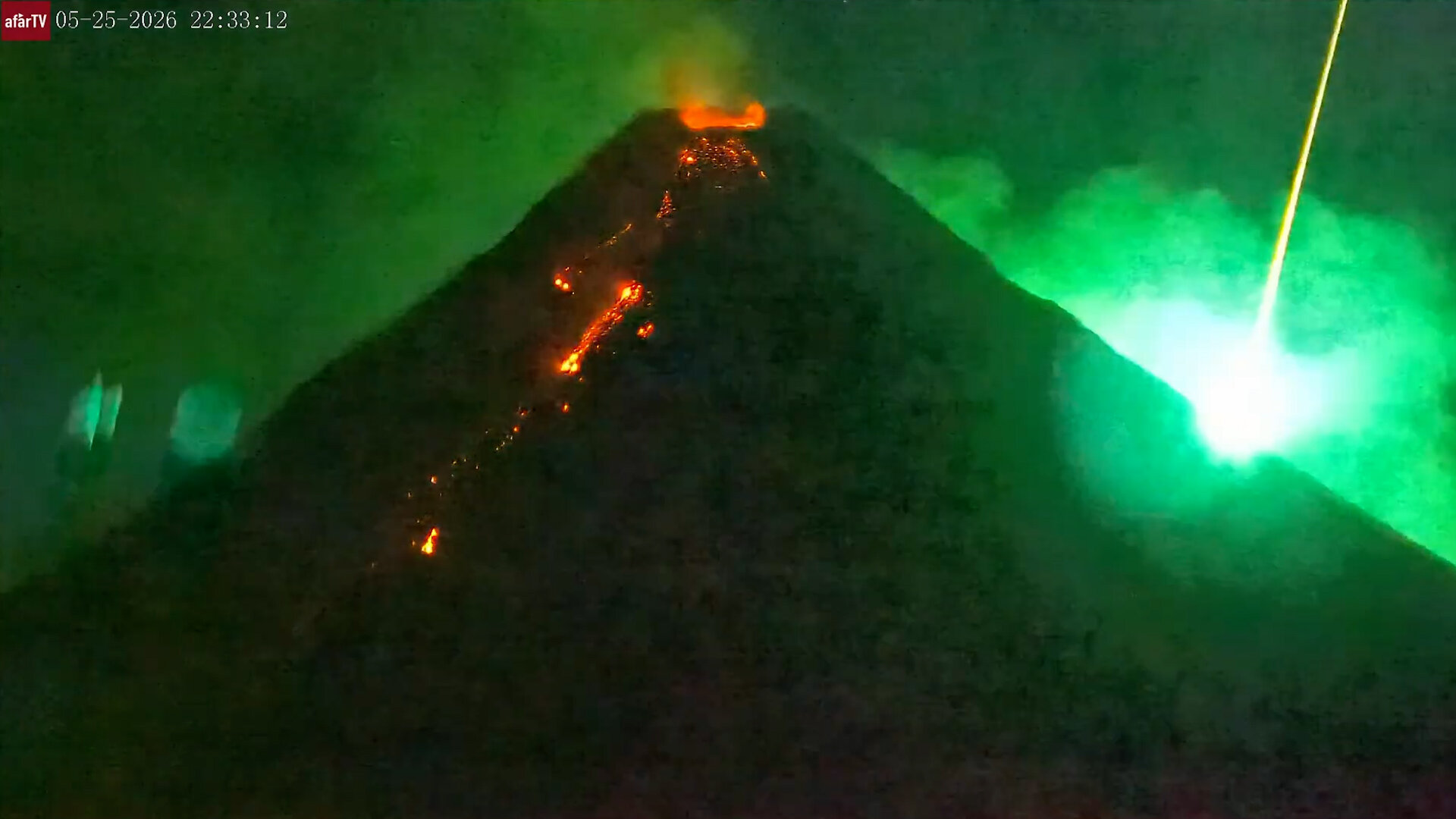 A Fiery Visitor From Space Photo-Bombs an Erupting Volcano