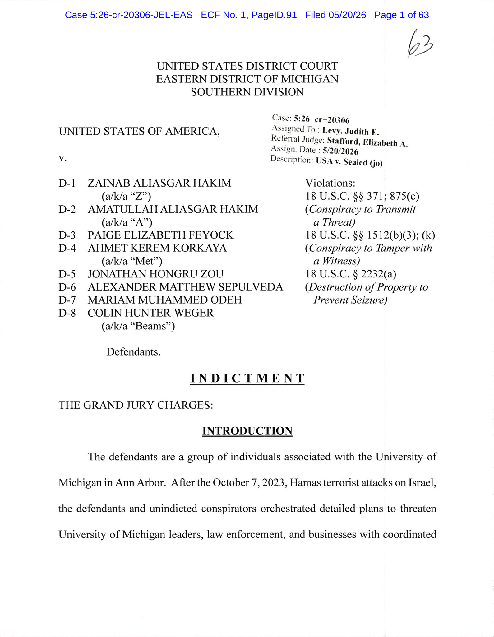 Read the Charges Against 8 People Connected to the University of Michigan