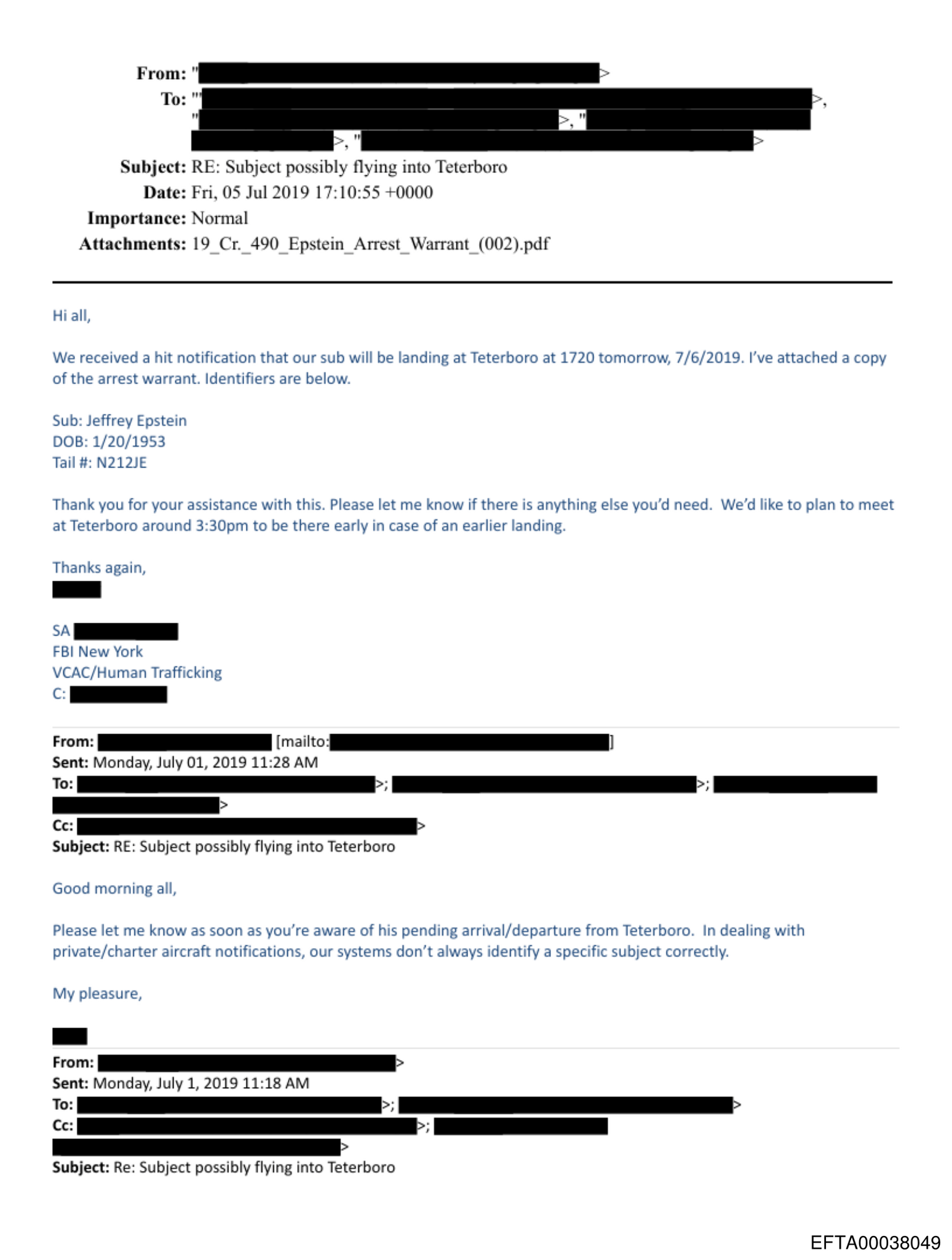 Read an FBI agent’s email about the impending arrest of Jeffrey Epstein