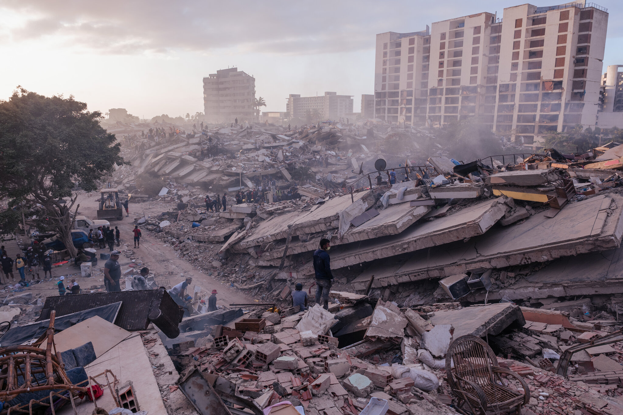 Search teams rescued 33 people from the rubble on Saturday.
