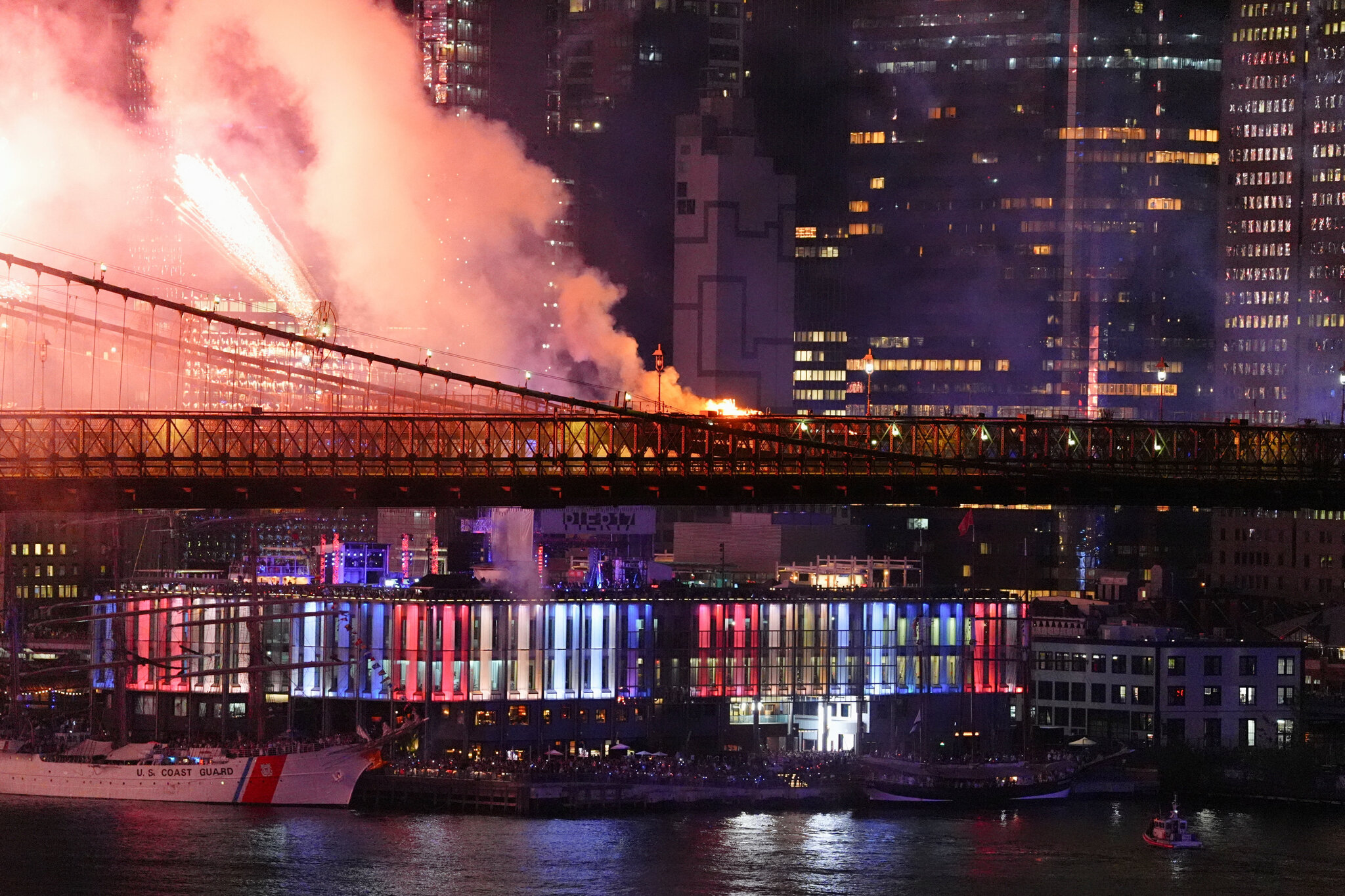 The Brooklyn Bridge Briefly Catches Fire During a Fireworks Display