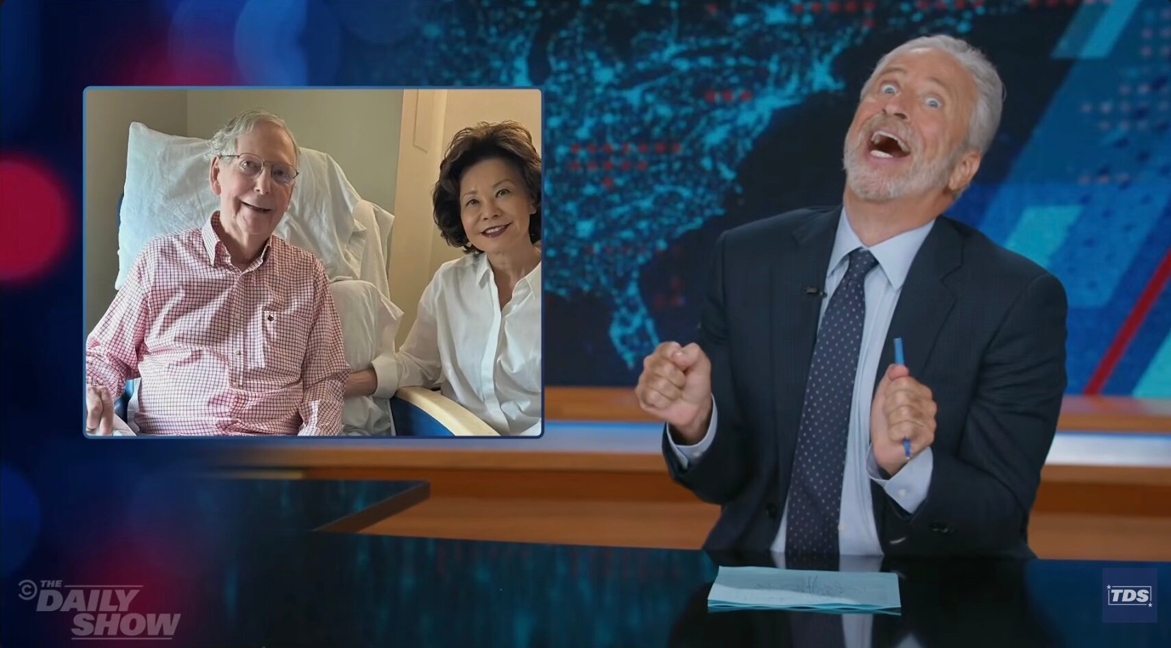 Jon Stewart Mocks Mitch McConnell’s Recovery Photo