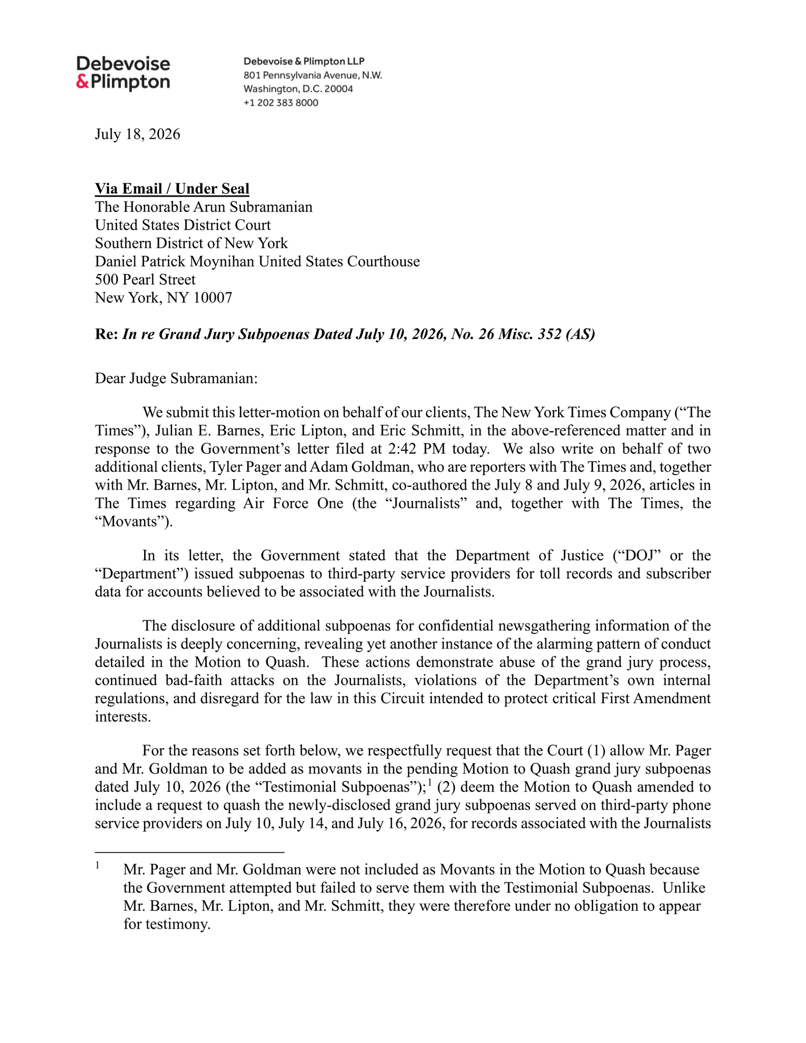 Read The Times’s Motion in Response to the Trump Administration Subpoenas
